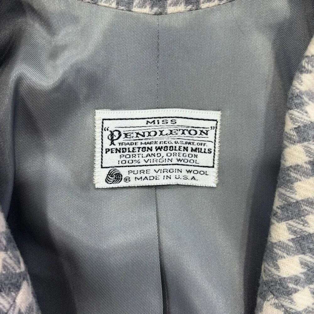 VTG Miss Pendleton Virgin Wool Blazer Jacket Blue & White Houndstooth Vintage 8